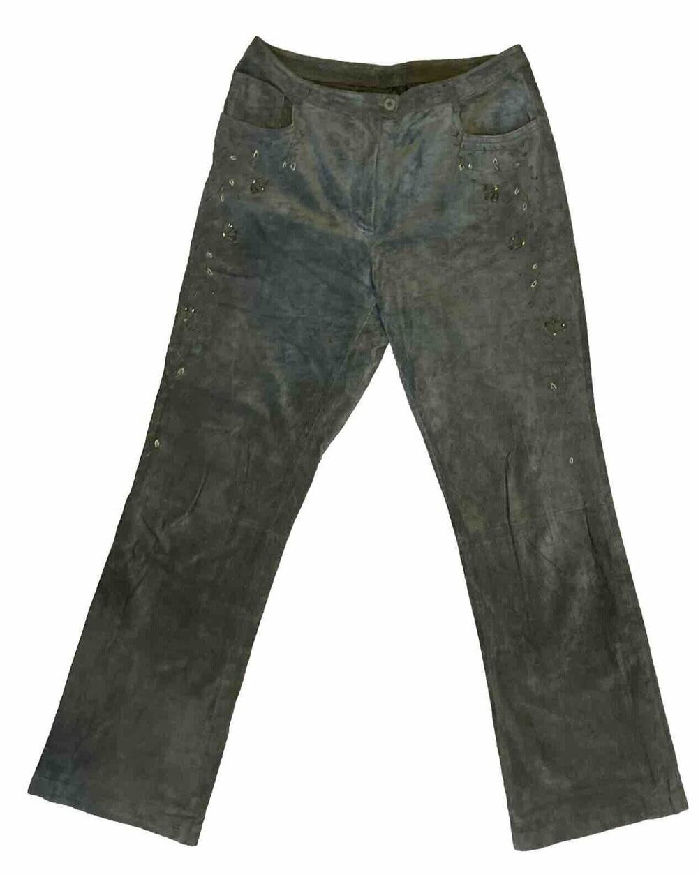 August Silk Y2K Suede Pants Womens 10 Vintage Western Country Beaded Embroidered